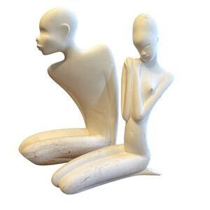 Austin Productions Kneeling Figure Statues White MCM Art Deco Vintage Set of 2
